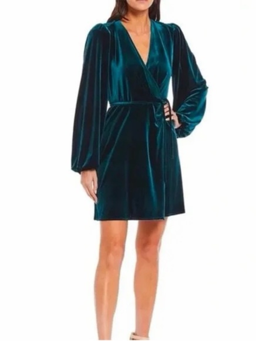 Gianni Bini Velvet Wrap Dress in Pine Green - M